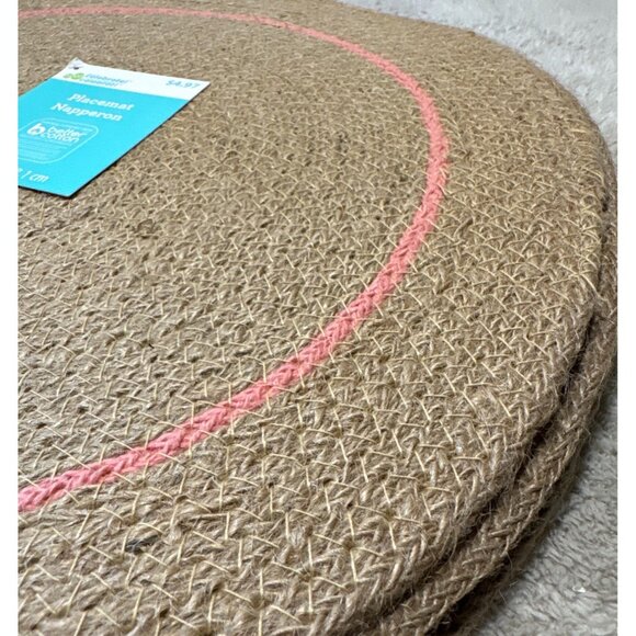 Round Jute & Cotton Placemats 15" Diameter Lobster Bisque Coral Accent Set Of 5 - Picture 5 of 5